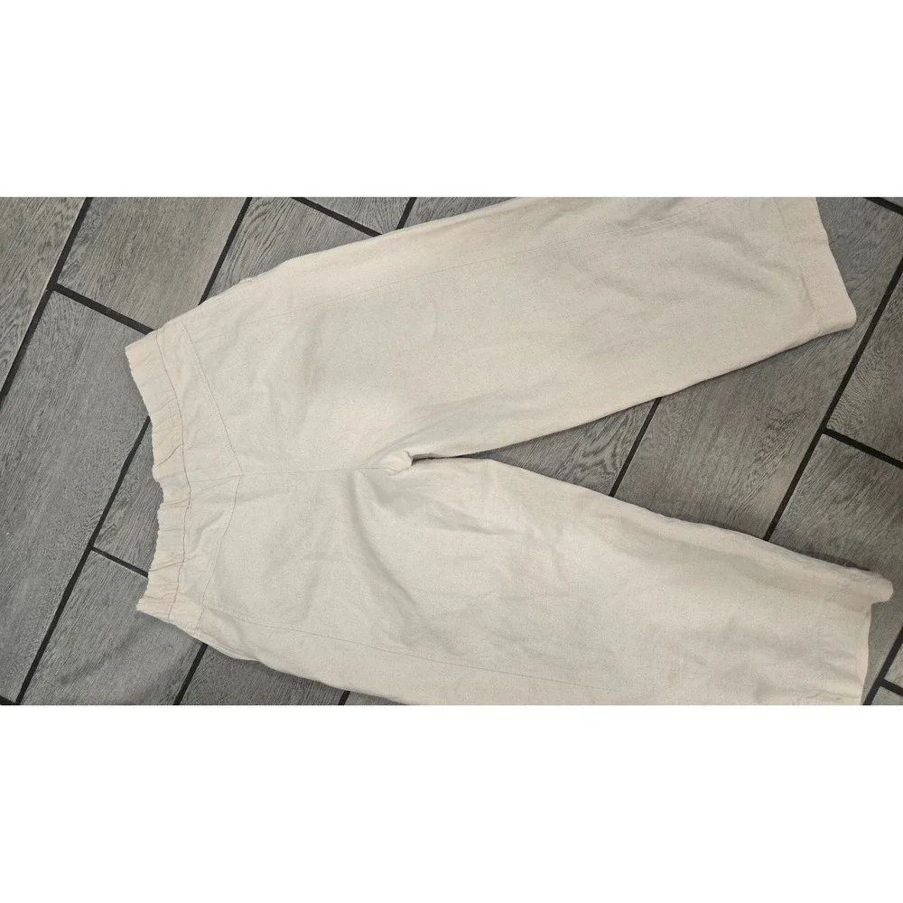 Zara Cream Cotton Linen Blend Wide Leg Cropped Pants Pleated High Waist Small